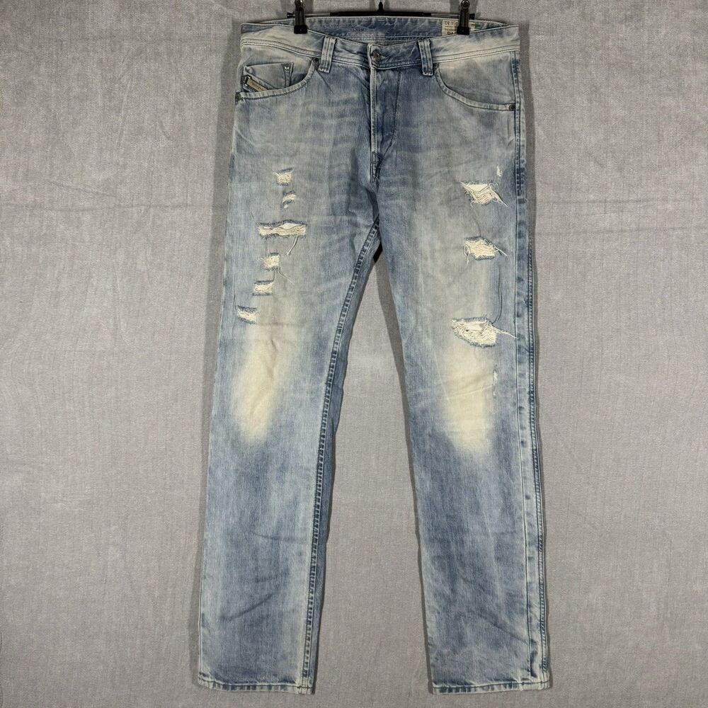 Diesel Darron Menās Jeans W33 L32 Regular Slim Tapered Distressed Light Wash